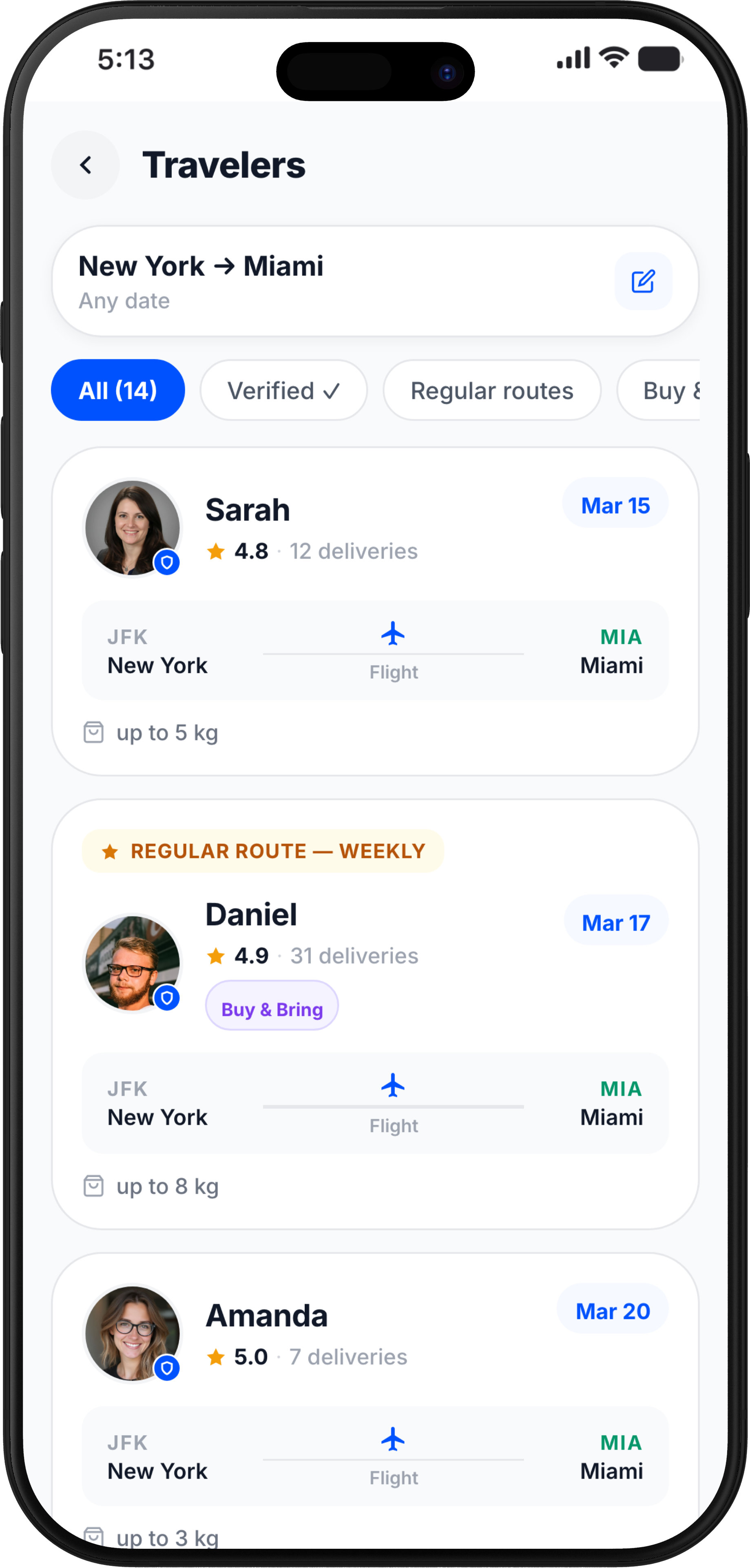 Pakiter app search screen
