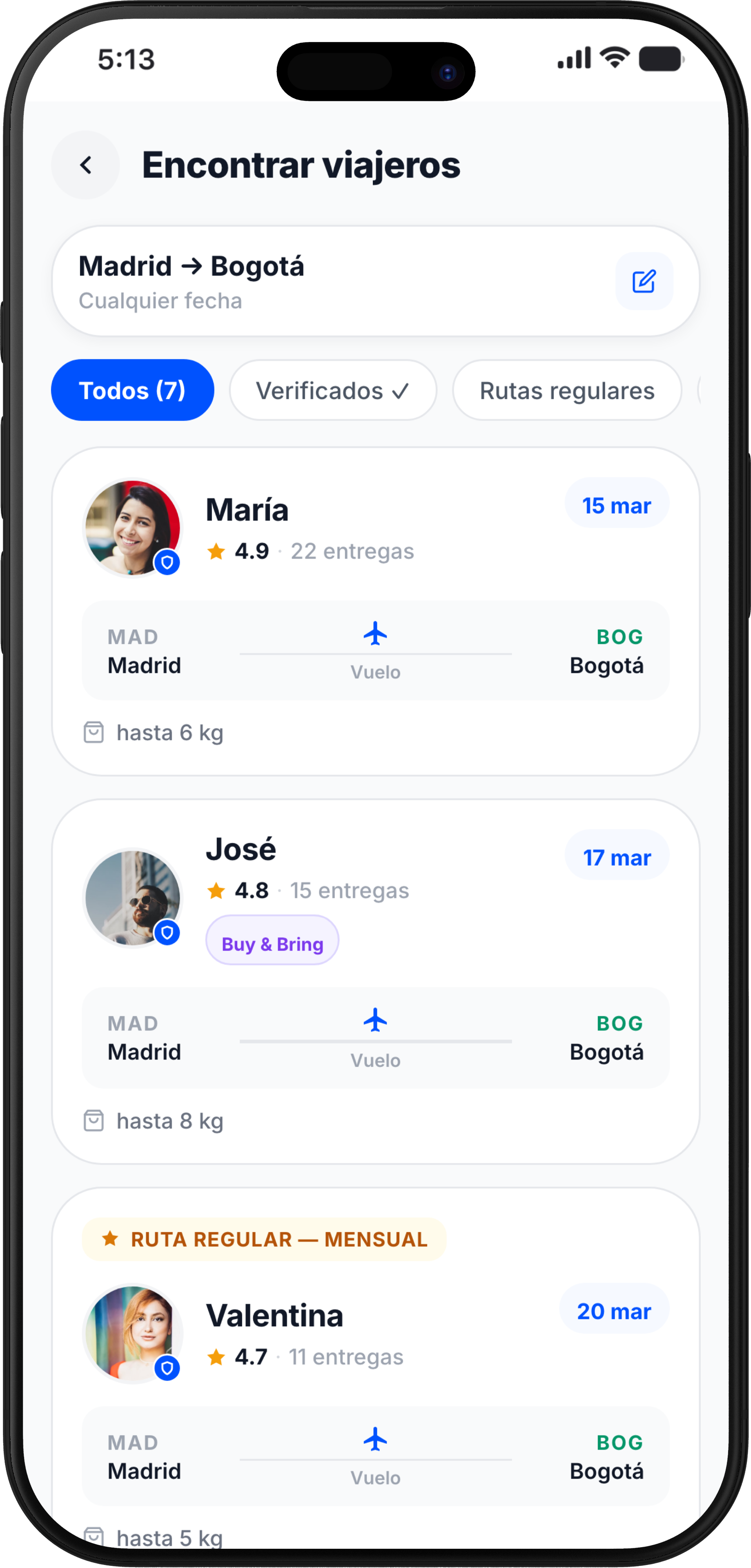 Pantalla de búsqueda de Pakiter
