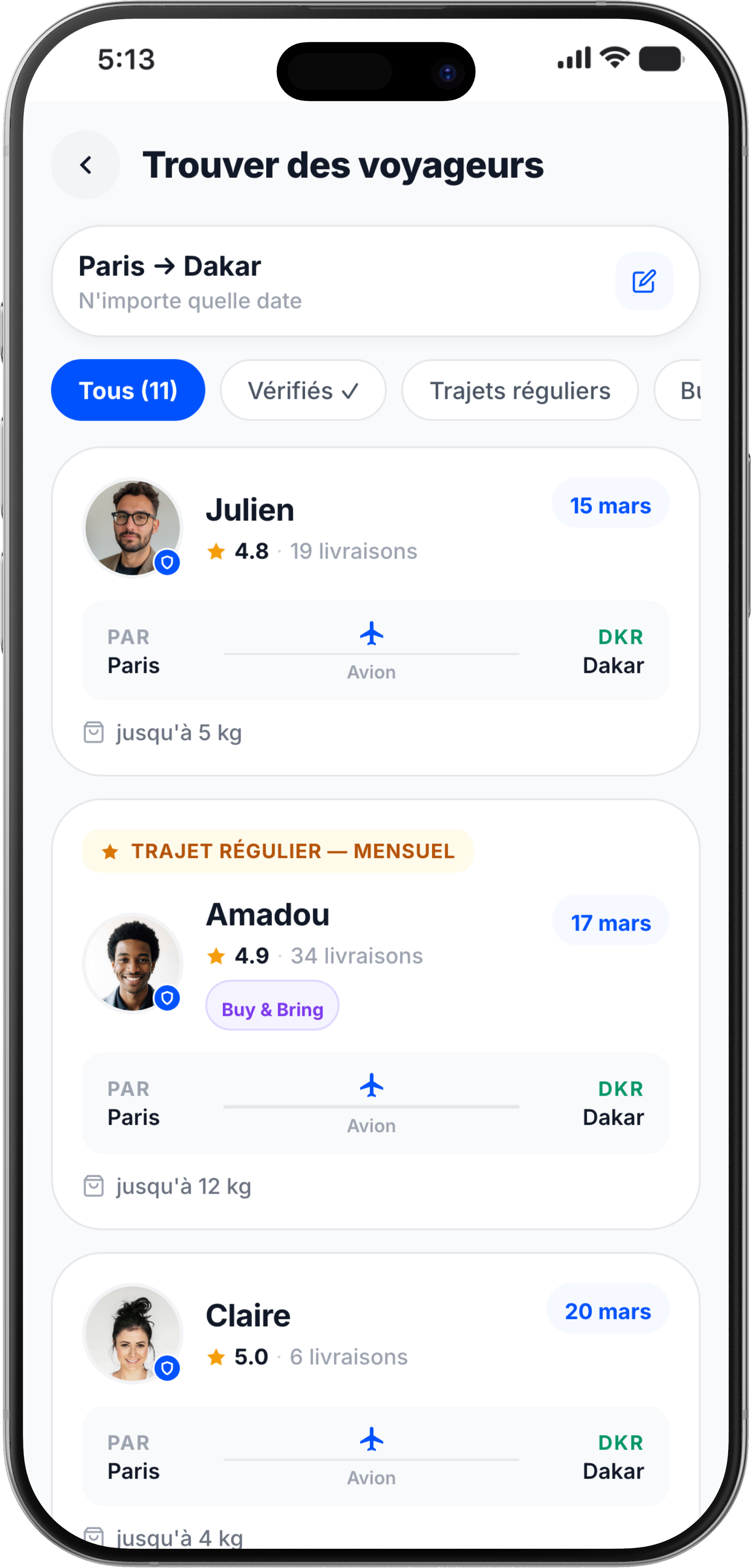 Écran de recherche Pakiter