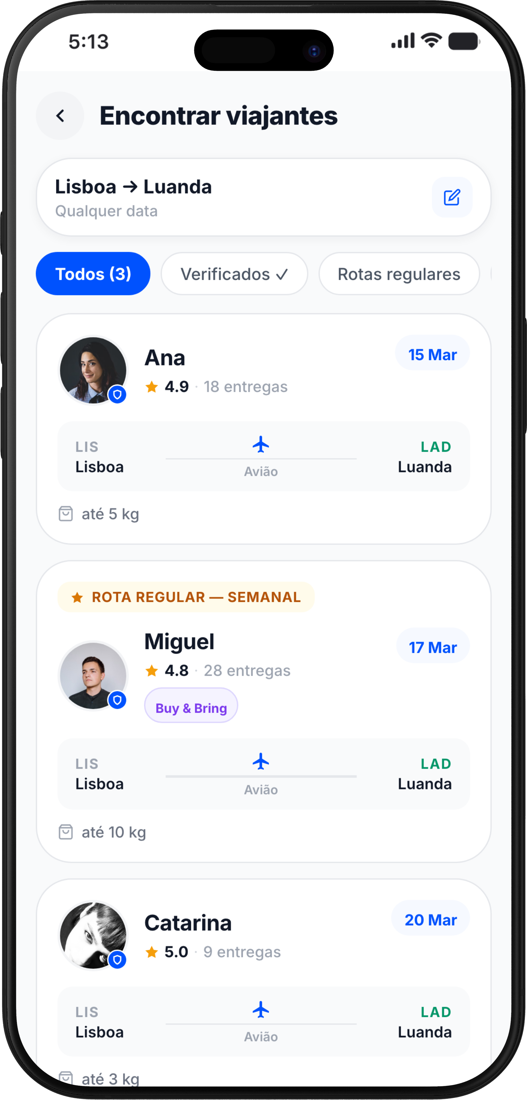 Ecrã de pesquisa da app Pakiter